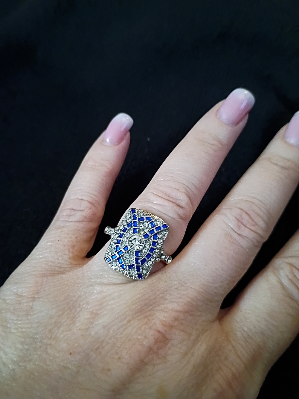 Silver Blue Crystal Shield Ring - Women's Fashion Jewelry